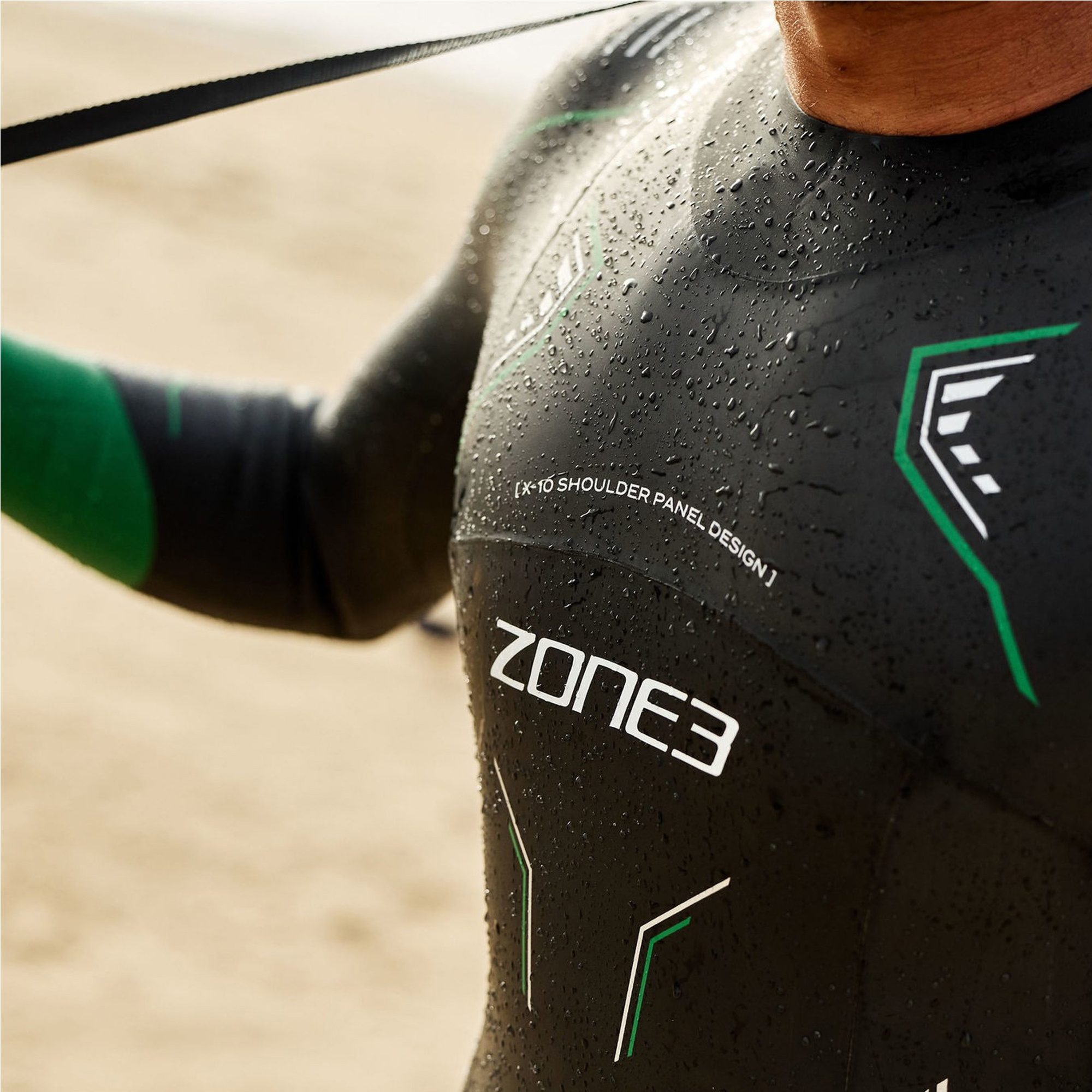 2026 Zone3 Da Uomo Terraprene Vision Back Zip Swim Muta WS24MVIS101 - Black / Forest Green